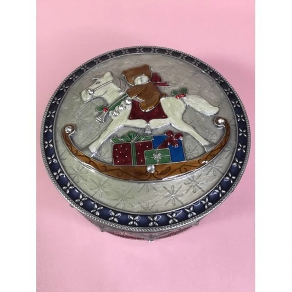 Trinket Christmas Box Treasure/Jewetly Enamelled With Mirror In‎ / Drum Shape 7